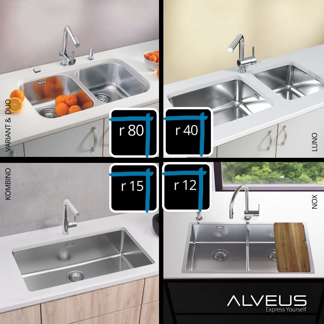 When choosing the perfect kitchen sink, you can select from various materials, shapes, installation options, colors ... 
Sink radius is also an important characteristic.

Smaller radii have a more modern appearance, while larger ones are more comfortable for washing and easier to maintain.

The photo below shows sinks from different Alveus families with various radiuses. 
Which one would best suit your kitchen?

#alveuskitchensinks #alveusdesign #style #stainlesssteel #designideas #interiordesign #kitchensink #kitchenideas #design #faucet #moderndesign #kitchendesignideas #kitchenstyle #kitchen #kitchendecor #pipa #kitcheninspiration #kitcheninterior #pomivalnik #kuhinja #cleaning #kitchentrends #alveusfromslovenia #perfectforthekitchen #čiščenje #dom #urejanjedoma #novakuhinja
