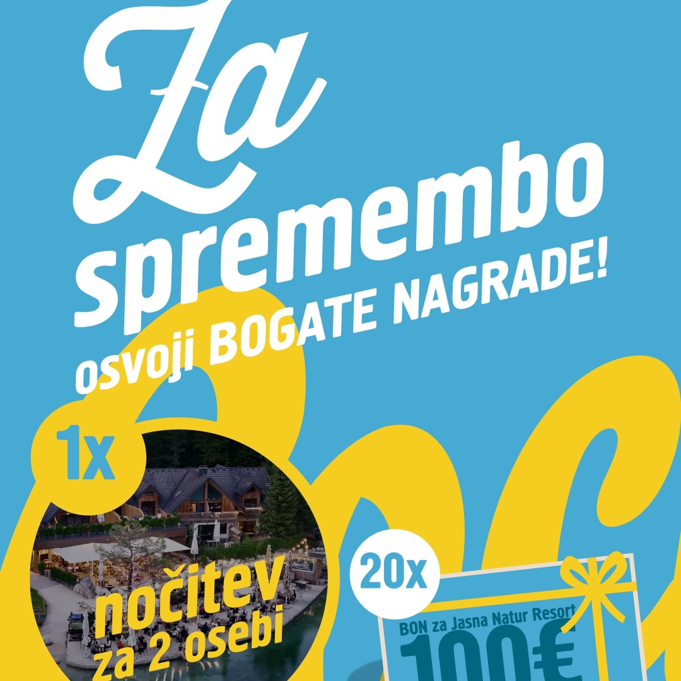 Za spremembo osvoji bogate nagrade!💥

Si na Jasni? 🌊 Naroči Cockto, ustvari svoj legendarni poletni spomin in sodeluj v nagradni aktivaciji!

📸 Objavi fotografijo na Instagramu.
🏷️ Označi @cockta in @jasnachaletresort.
🏆 Morda prav tvoja fotka osvoji nočitev v Jasna Natur Resortu ali bon za Jasna Natur Resort v vrednosti 100 €!

V komentar označi frenda ali frendico, ki te pelje na Jasno! 👀