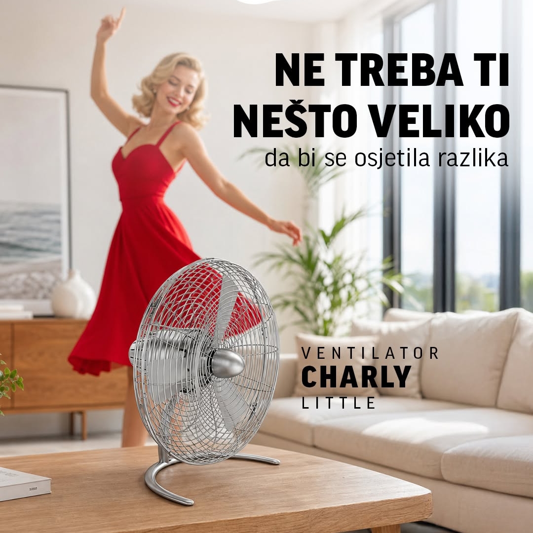 Nekad se stvarno previše opterećujemo masivnim stvarima, a zaboravljamo da ono najbolje obično dolazi u manjem pakiranju. 😉 

Charly little je dokaz da ti ne treba ogroman aparat da preuzme cijelu sobu da bi se napokon pošteno rashladili. Ovaj ventilator zauzima minimalno mjesta, a puše toliko ozbiljno da ljetna sparina u stanu nestaje u sekundi. 👋